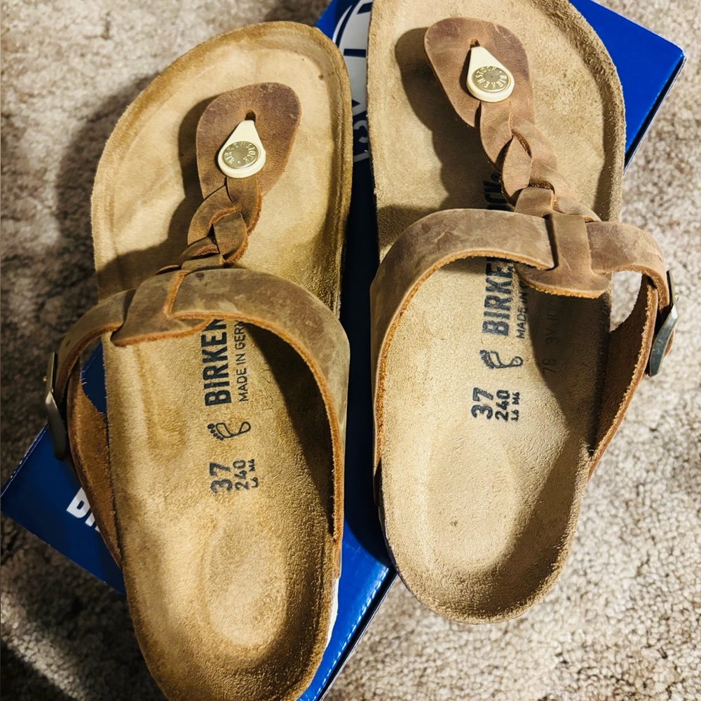Birkenstock Brown Sandals with Adjustable Straps and Cork Footbed